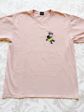 Stussy Pink Short Sleeve Tee with Small Graphic
